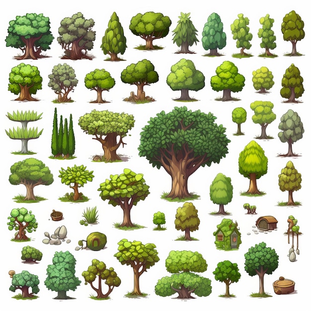 Photo a pixel art rpg adventure forest delight 2d square by square tileset with nature elements on whit