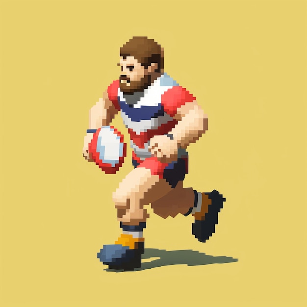 Photo pixel art rugby player illustration in realistic landscape style