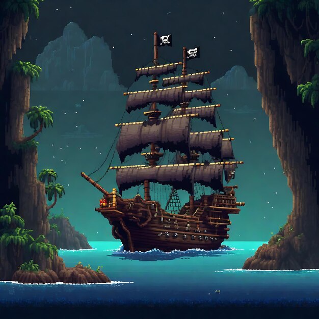 Photo a pixel art screenshot of a pirate ship adventure game