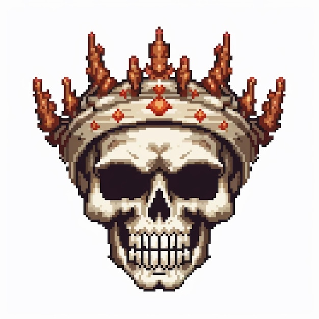 Photo pixel art of a skull with a crown on it