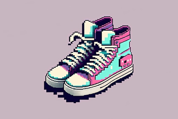 Pixel art sneakers in 80s colors retro style item for 8 bit game Generative AI
