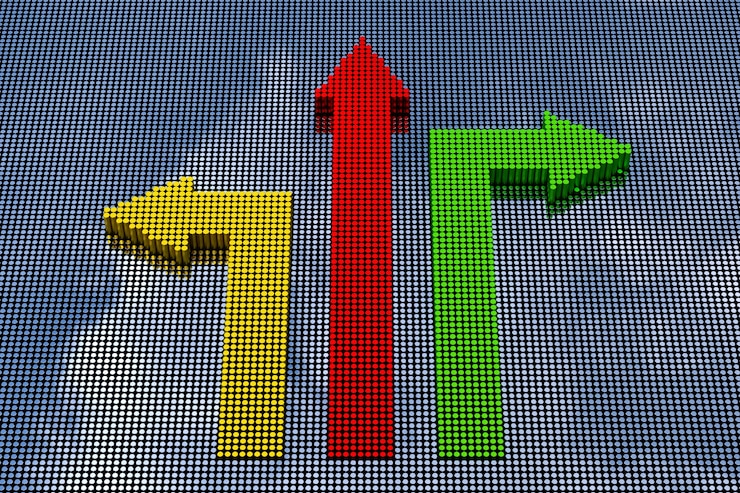 Foto pixel art stijl pijlen. 3d-rendering