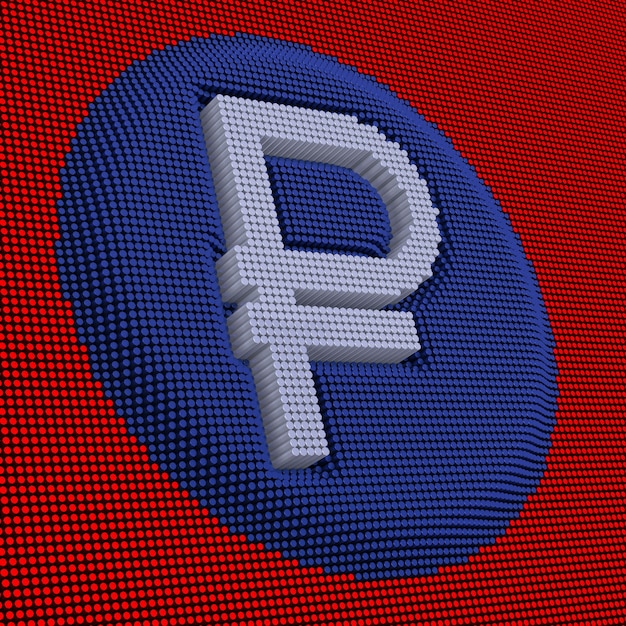 Pixel Art stijl Russische roebel met vlag kleur. 3D-rendering