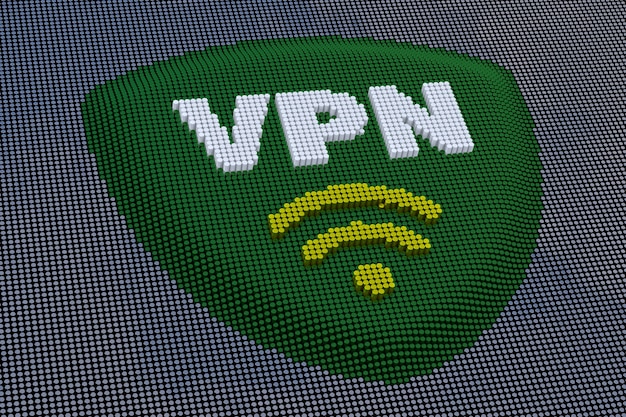 Pixel Art-stijl VPN. 3D-rendering