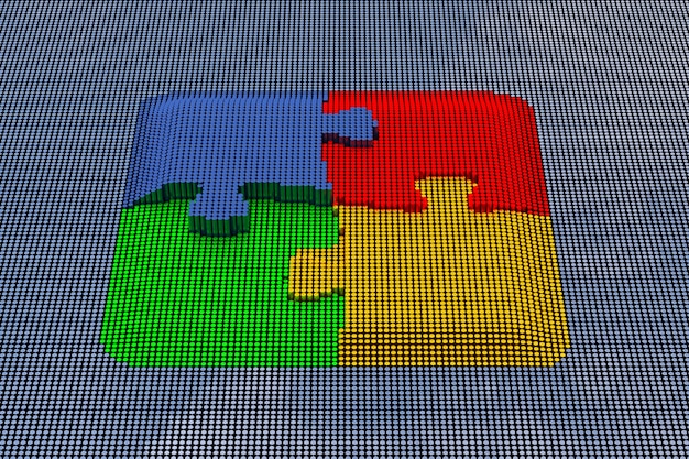 Pixel Art Style Puzzle. 3d Rendering