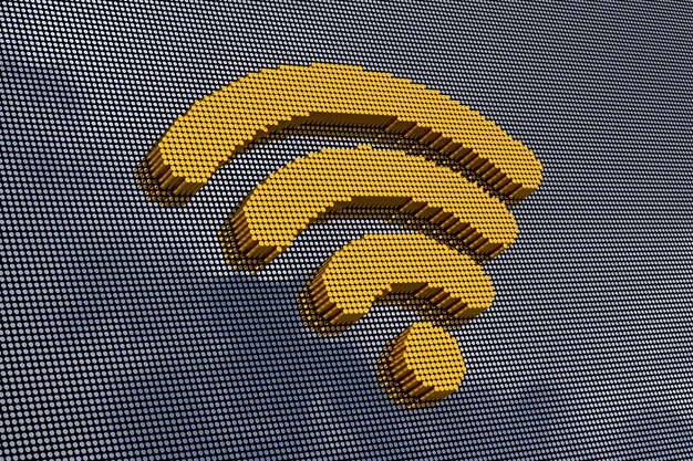 Simbolo wifi in stile pixel art. rendering 3d