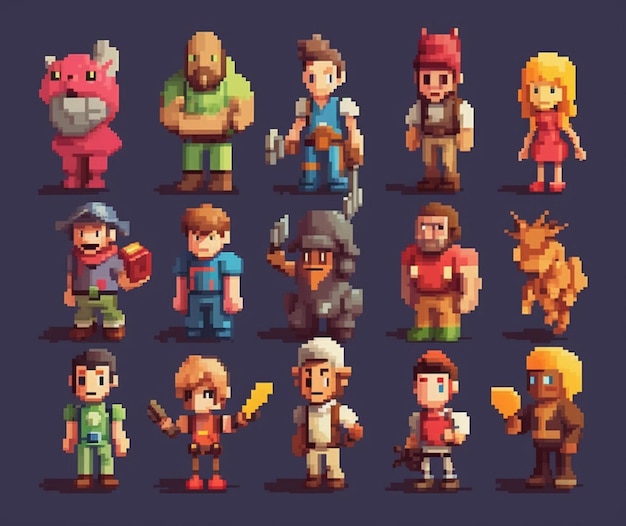 Photo pixel art of video game characters