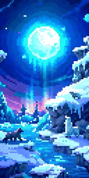 アメージングタイランド・グランドセール Pixel with Landscape Snowy Moonlit Wonderland Winter Art デュエルマスターズ