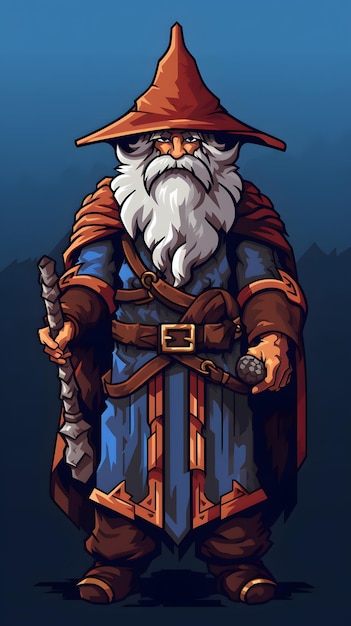 Pixel art wizard character for RPG game character in retro style for 8 bit game