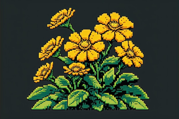 픽셀 아트 노란색 꽃은 레트로 스타일의 8비트 게임에 대한 인공지능