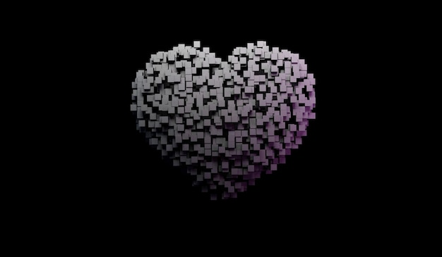 Пиксель черный символ сердца на черном фоне