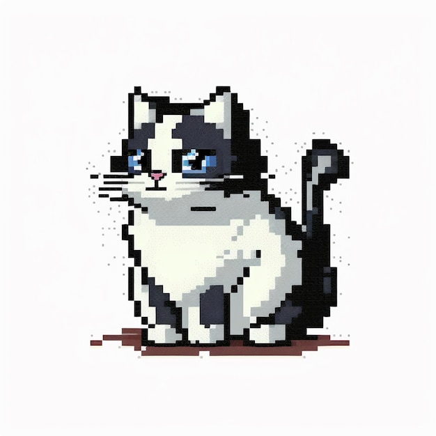 pixel cat sitting on the ground with blue eyes generative ai