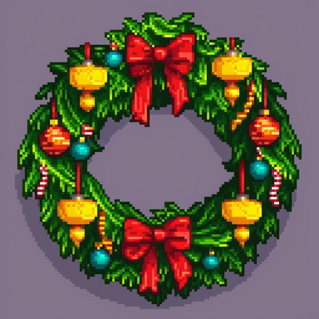 Photo pixel christmas wreath generative ai