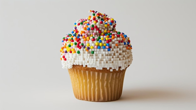 Pixel cupcake with sprinkles Style confectionery gift raisins pastries tea dough cake cake oven sweet tasty muffin food dessert flour form Generated by AI