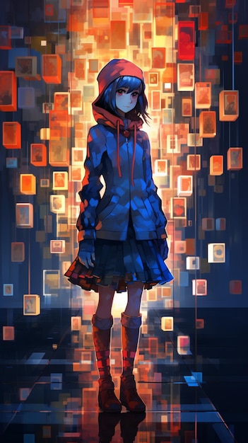 Pixel girl in being walked by in the style beautiful image Ai generated art