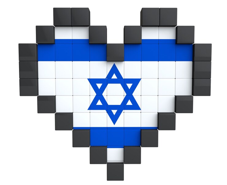 Foto pixel heart als vlag van israël op een witte achtergrond