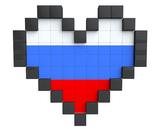 Pixel heart als vlag van rusland op een witte achtergrond