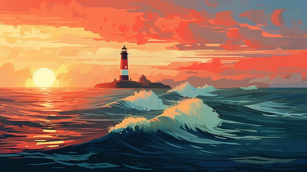 Photo pixel lighthouse calm beacon