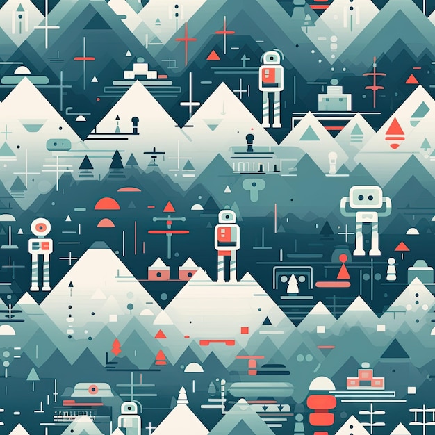 Pixel patterned robot mountains