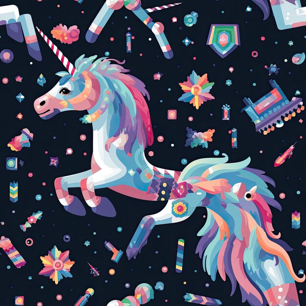 Photo pixel patterned robot unicorn