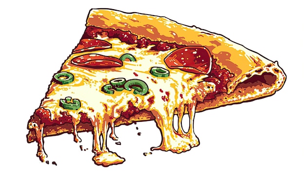 Пиццерия пикселя Стиль перцы зеленые пиццерии пищевые начинки доставка теста сыр помидоры пепперони моцарелла маргарита грибы оливки круглые сгенерированные ИИ