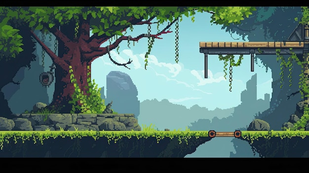 pixel platformer style sales programming obstacle movement puzzle level jumping game computer console gameplay gamedev keyboard character retro generated by ai