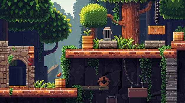 픽셀 플랫폼 게임 (Pixel Platformer) 스타일, 판매 설명, 프로그래밍, 장애물 이동, 퍼즐, 레벨 점핑, 게임, 컴퓨터, 콘솔 게임 플레이, 게임데브, 키보드, 캐릭터, 레트로, AI에 의해 생성된 게임.