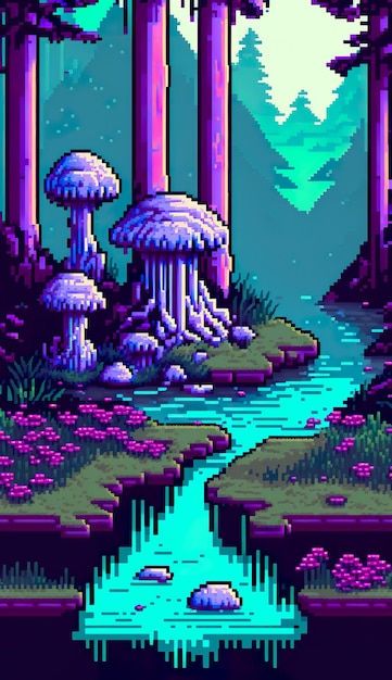 Pixel retro game forest creative illustration ai generate