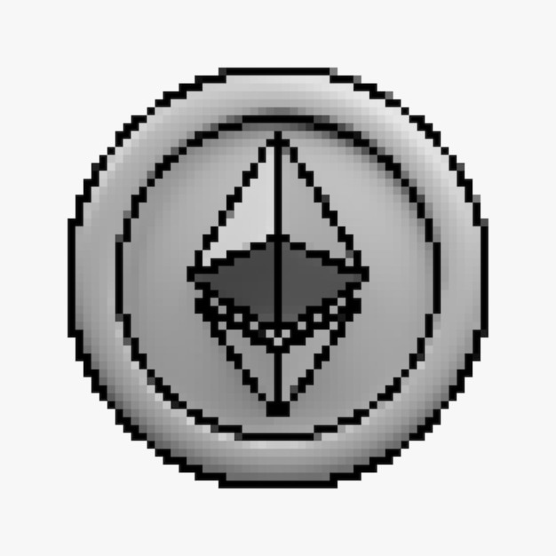 pixel style cartoon front view cryptocurrency ETH or Ethereum silver coin