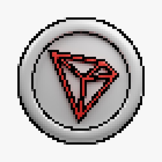 pixel style cartoon front view cryptocurrency TRX or Tron silver coin with cartoon style