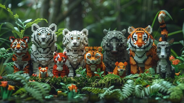 Photo pixelated animal collection for a virtual zoo