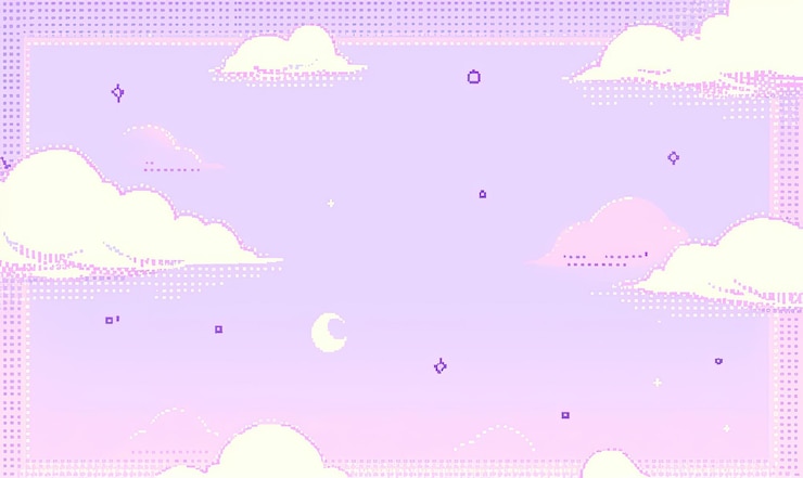 Photo pixelated clouds and a crescent moon in a purple sky