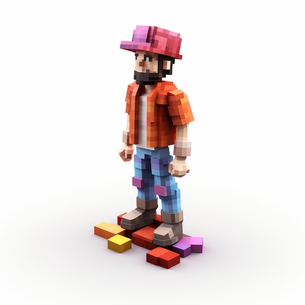 Pixelated Realism 3d Cartoon Character Jacob met stijlvolle rode hoed