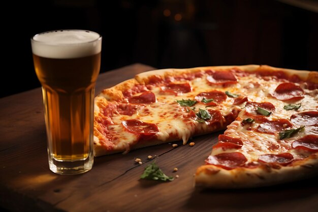 Foto pizza e birra in abbinamento