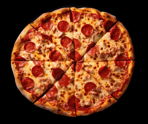 A pizza on a black background