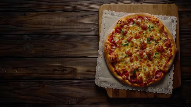 Pizza bord en servet op houten tafel mockup