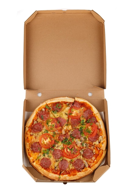 Pizza in box open Pizza in the in delivery box