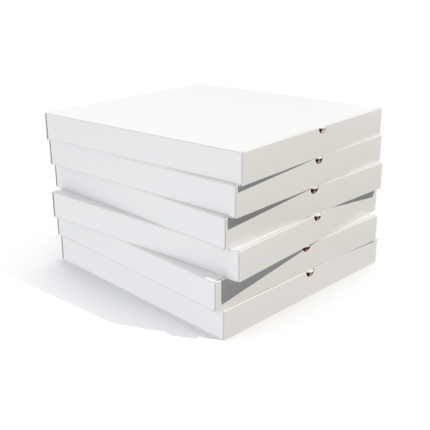 Pizza boxes stack isolated on white.