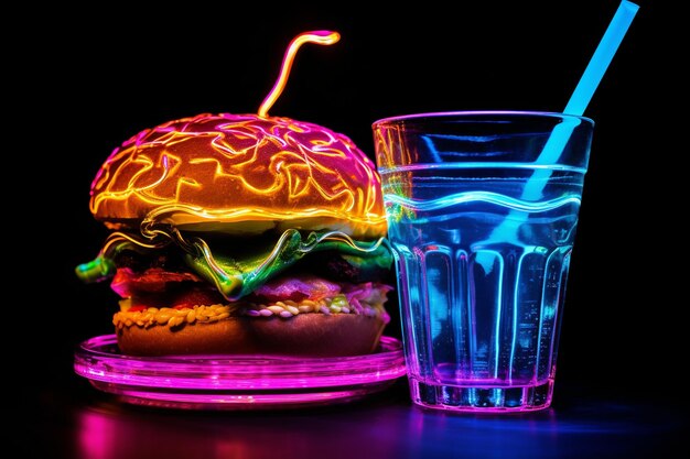 写真 ピザ・バーガー 飲み物を楽しむ