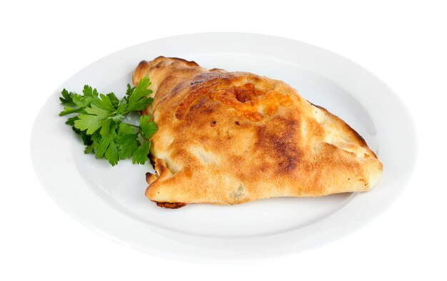 Pizza calzone on table isolated on white