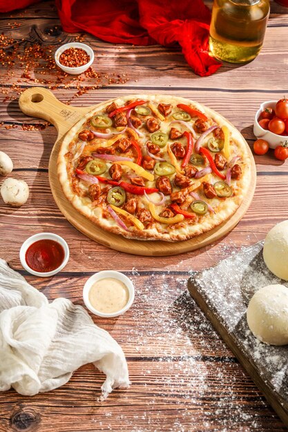 Photo pizza capture the savory essence of a delicious pizza ideal for foodthemed projects and promotion