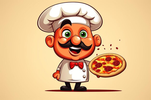 Photo pizza character as italian chef mascot cute design