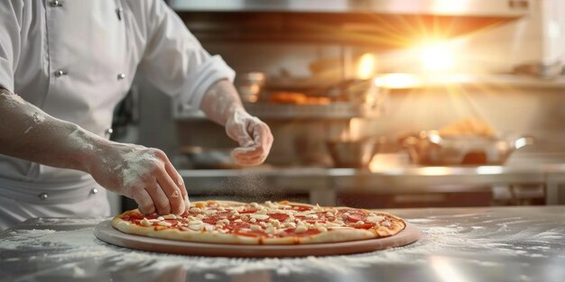피자 요리사 피자를 준비하는 클로즈업 생성 AI