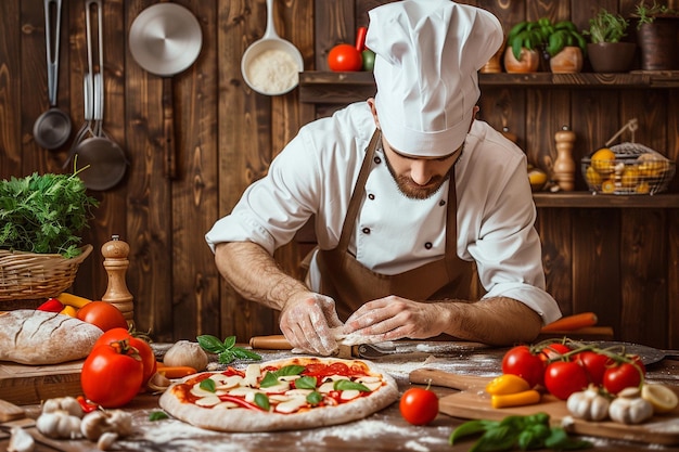 Pizza Chef Rolling Dough