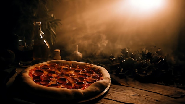 暗い背景のピザを撮影する