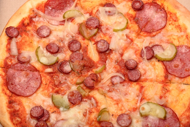 Pizza close-up als achtergrond.