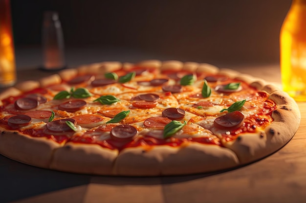 Pizza close-up op zwarte achtergrond ai generatief