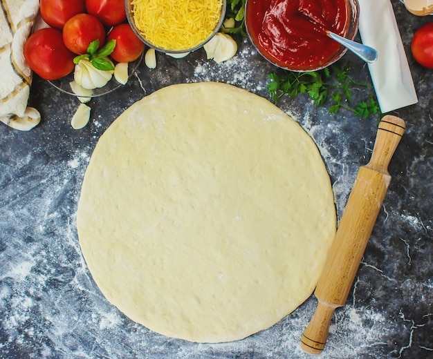 Pizza cooking. selective focus. food and drinks.