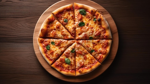 A pizza cut into slices