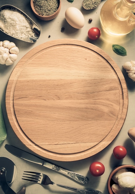 Pizza cutting board at table